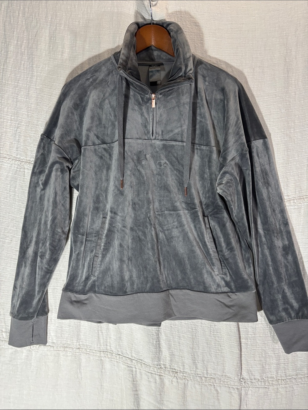 C9 Champion Gray Velour Quarter-Zip Pullover Sweatshirt Size L EUC Cozy Lounger